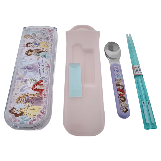 Skater 銀離子兒童餐具湯匙筷子2件組 附收納盒, 兒童湯匙 + 筷子 + 收納盒, 公主大集合 多色, 1組