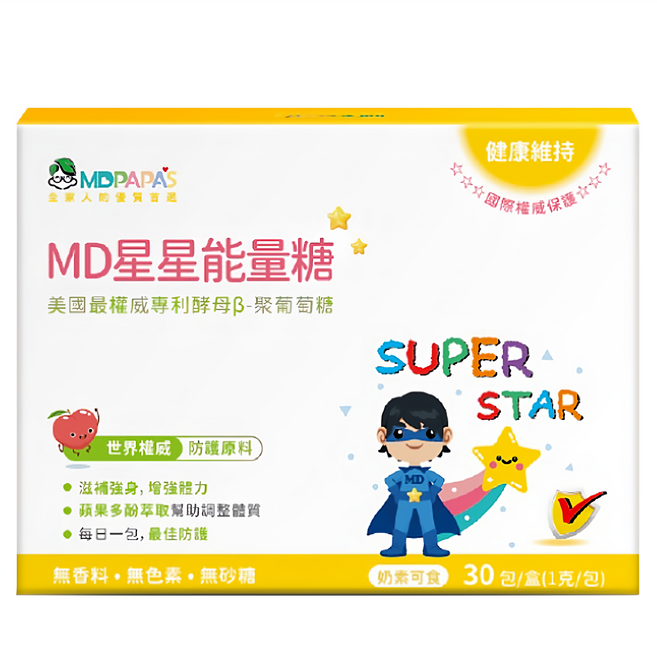 MDPAPA'S 星星能量糖 兒童專用葡聚糖, 30包, 1g, 1盒