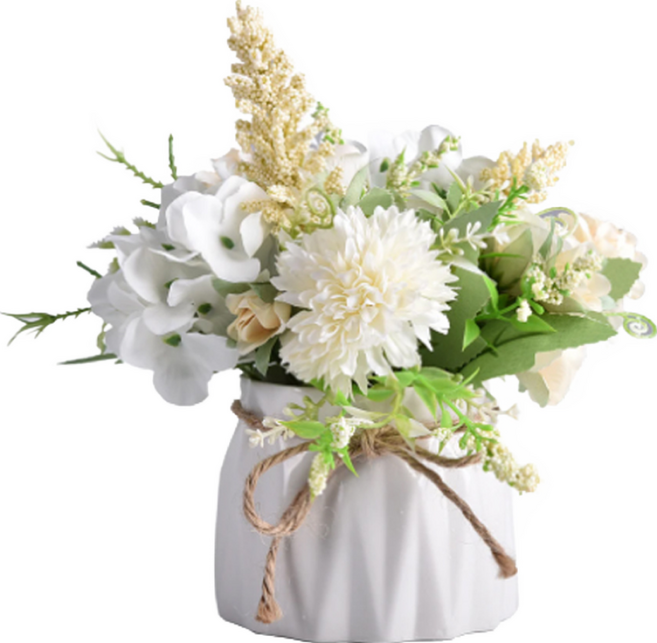 eclat 人造北歐ins風迷你療癒陶瓷麻繩小盆栽, 兔耳白玫瑰, 1個