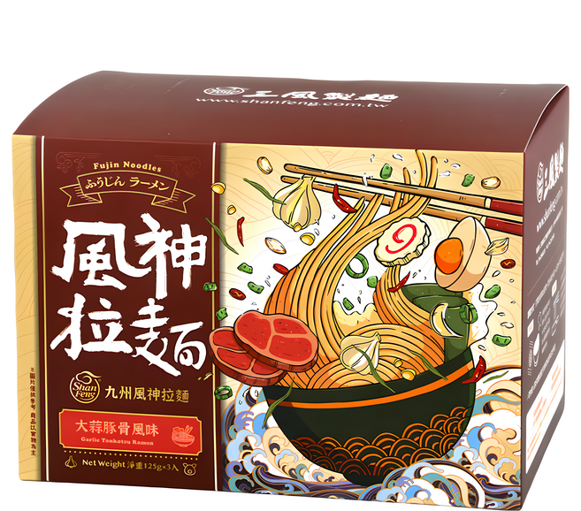 Shan Feng 三風製麵 非炸免煮九州大蒜豚骨風味拉麵 125g, 3包