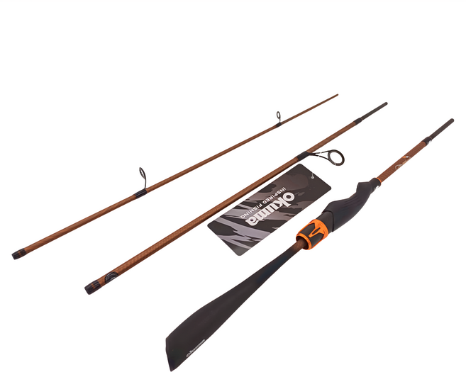 okuma 寶熊釣具 路亞竿 瘋馬克TRAVEL遠征II 直柄釣竿 4節, 棕色 + 黑色 + 橘色