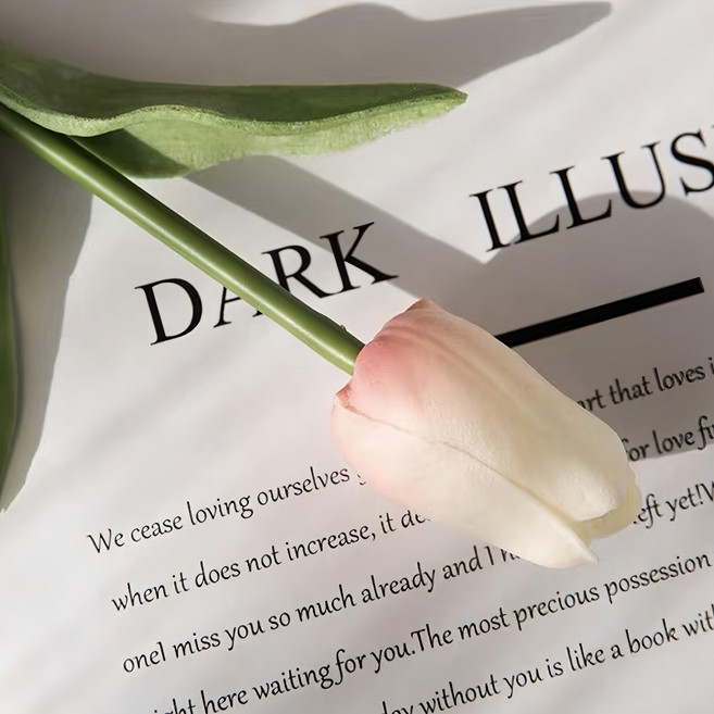 沐慕家居 仿真鬱金香花 塑膠材質 35cm長, 淺粉色, 20件