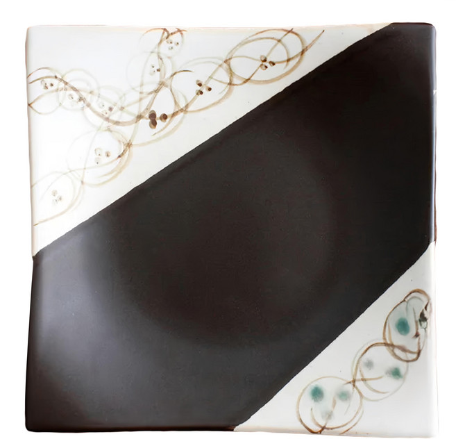 美濃燒 手繪紋耐熱陶板 日本製, 黑色 + 白色, 1個