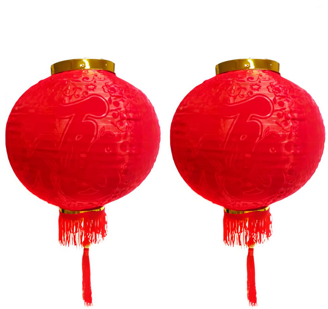 農曆春節元宵 植絨魚福紅燈籠2入組, 1組, 紅