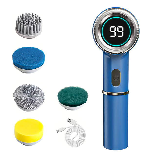 小麥購物 C570電動清潔刷 附5種刷頭 + USB充電線 寶石藍 497g, 1組