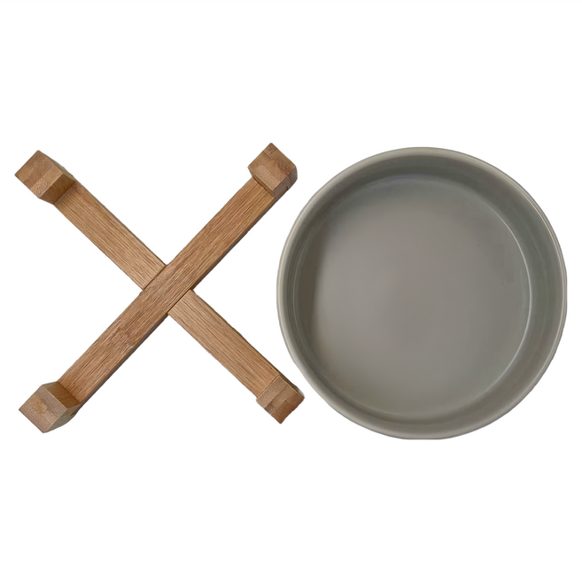 meekee 米騏創新 木架陶瓷碗 大, 灰色, 1個