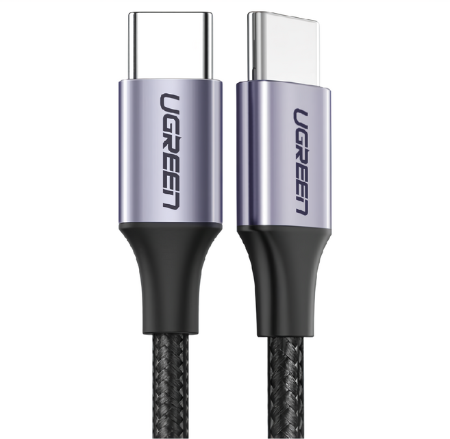 UGREEN 綠聯 USB-C/Type-C 3A快充傳輸線 公對公傳輸線 60W快充 金屬編織版 1m, 灰色, 1條