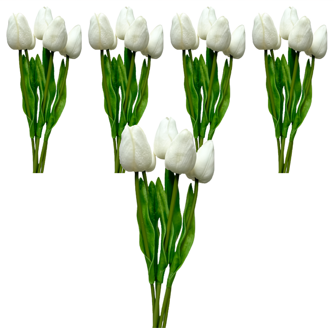 Floral M 花藝 荷蘭蜜桃仿真花花材 鬱金香, 5個, 純淨白