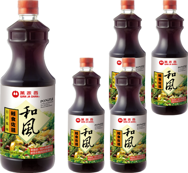 萬家香 和風輕食佐醬 100%天然豆麥醬油 無油零脂肪沙拉醬, 1L, 5瓶