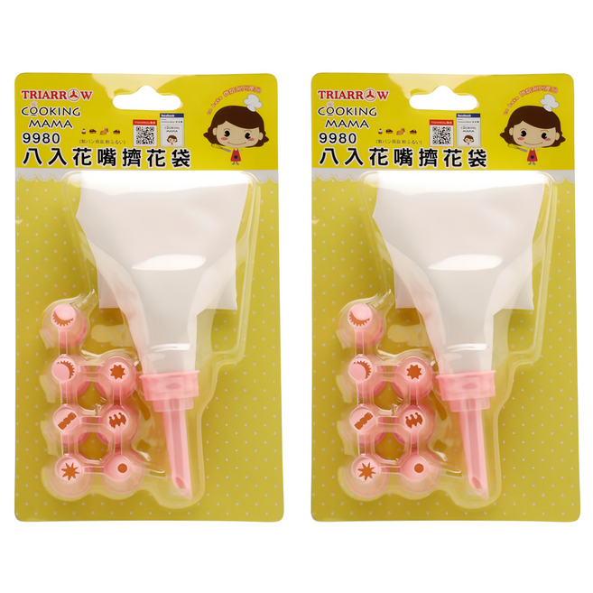 TRIARROW 三箭牌 8入花嘴 擠花器套裝 PP花嘴材質 棉布擠花袋, 粉色, 2組