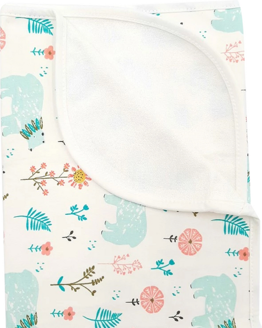 ELFIN DOLL 竹纖維三層嬰兒防水隔尿墊, 花朵小熊 白色, 1件