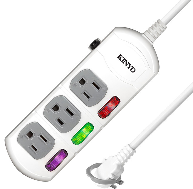 Kinyo 3開3插延長線 3孔, 3.6m, 白色, 1個