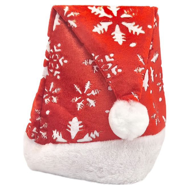 鏤空雪花絨毛帽 聖誕帽, 1個, 紅色