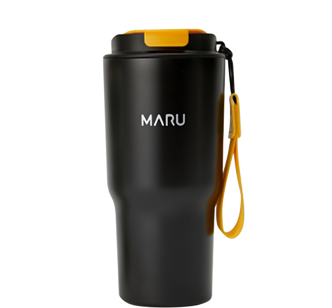 MARU 丸山製研 提帶珈琲鈦瓷保溫杯 600ml 304不鏽鋼材質, 黑之黃, 1個