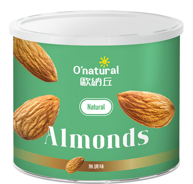 O'natural 歐納丘 純天然美國加州杏仁果 原味 100%無添加 低溫烘焙, 190g, 1罐