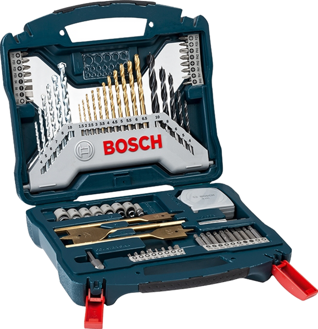 BOSCH 博世 台灣公司貨 70件鍍鈦套裝組 X-line 70 TiN, 螺絲起子頭 + 沉頭鑽頭 + 延長接桿 + 六角套筒 + 套筒接桿 + 量規 + 捲尺 + 金屬鑽頭 + 水泥鑽頭 + 木材鑽頭 + 木工扁平鑽頭, 1組