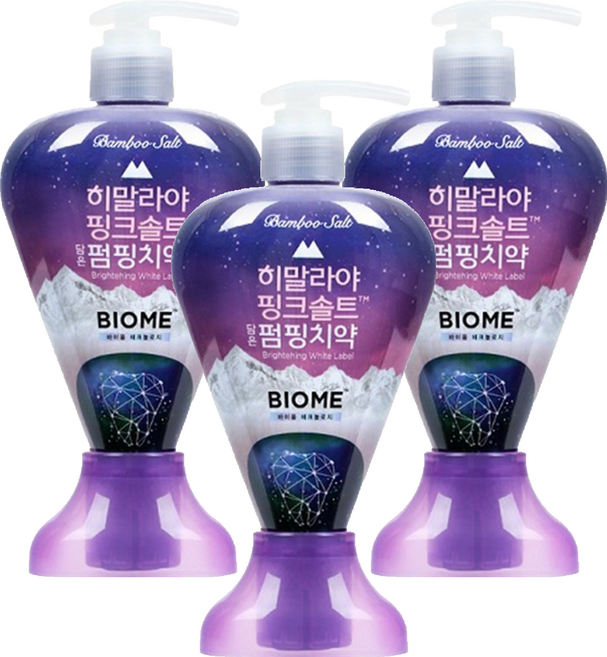 BAMBOO SALT 竹鹽 BIOME雙效 喜馬拉雅粉晶鹽牙膏 按壓式設計 韓國進口, 285g, 3瓶