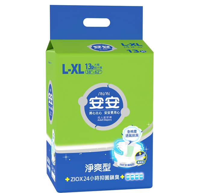 安安 淨爽型 成人紙尿褲, L~XL, 13片, 1包