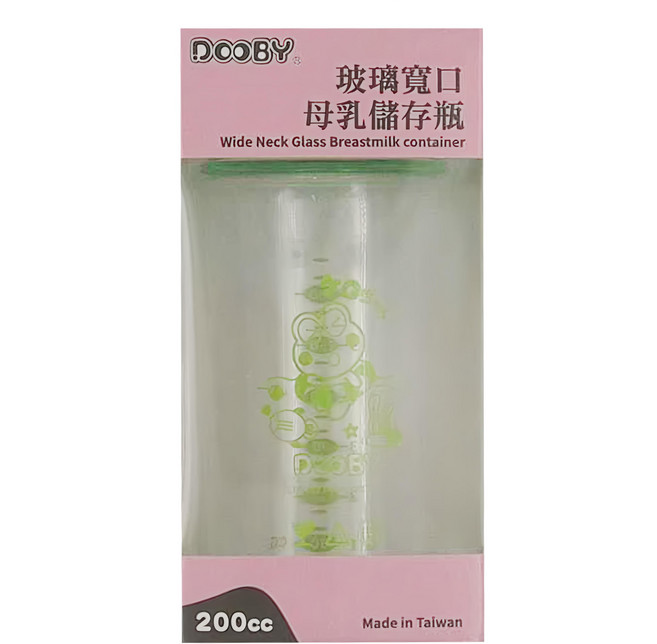 DOOBY 大眼蛙 寬口玻璃母乳儲存瓶 200cc 台灣製造, 1入, 1個