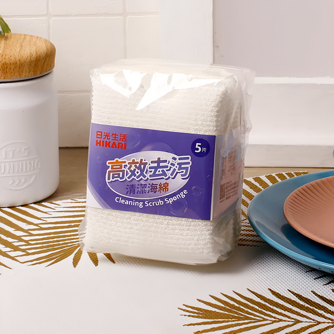 HIKARI 日光生活 高效去汙清潔海綿 起泡濃密 溫和無刮痕, 5片, 5個