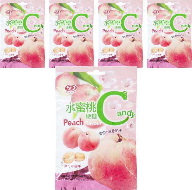 綠得製菓 水蜜桃硬糖, 100g, 5袋