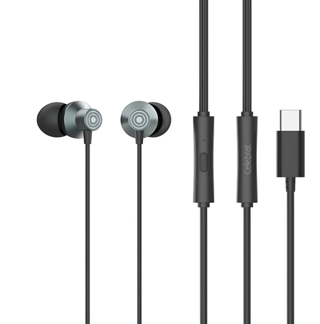 Celebrat Wired 入耳式 耳機 USB-C 麥克風 金屬 黑色 D15