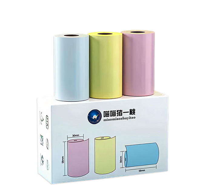peripage 愛立熊 豬一桃紙廠 打印機彩色貼紙, 3捲, 1盒