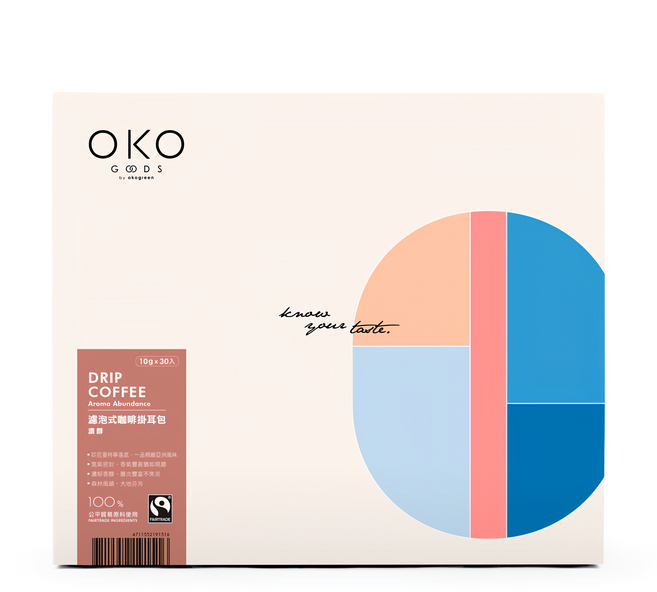 OKO 生態綠 濾泡式咖啡掛耳包 濃醇 10g 國際公平貿易認證, 30包, 1盒