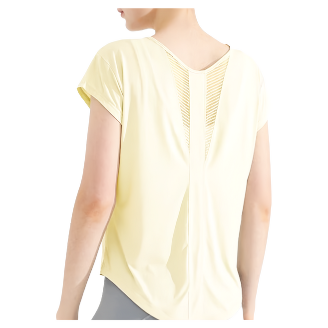 微孔透氣涼感科技運動罩衫 86%尼龍 6%滌綸 8%氨綸, 奶油黃
