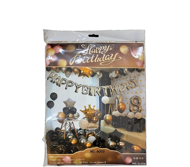 派對氣球套組包 6003, 金色 + 銀色 + 黑色, 1包