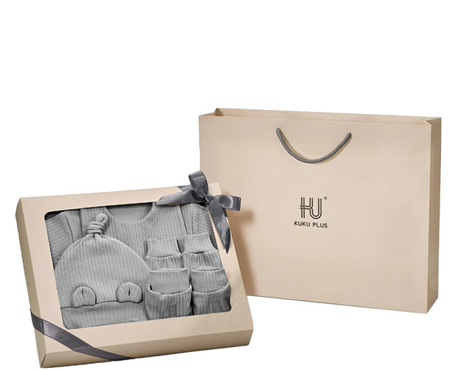 ku.ku duckbill 酷咕鴨 plus竹纖羅紋兔裝禮盒, 1入, 灰色
