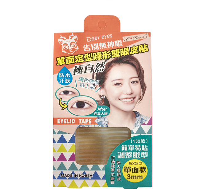 E-Heart 單面定型隱形雙眼皮貼 防水防汗 極自然 隱形好上妝 持久定型 3mm 廣 132枚 韓國製造, 膚色款, 1盒