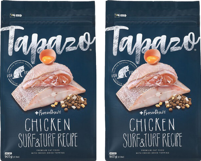 Tapazo 特百滋 成幼貓用 凍乾雙饗宴 低敏配方乾糧, 海魚 + 雞肉, 907g, 2包