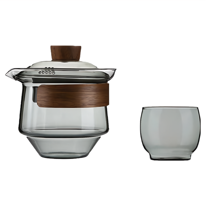 防燙玻璃泡茶組, 1組, 茶壺 + 茶杯 2個, 顏色隨機