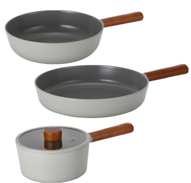 NEOFLAM 台灣原廠公司貨 FIKA 2.0系列 電磁爐適用陶瓷塗層鑄造鍋3件組, 26公分炒鍋 + 28公分平底鍋 + 18公分單柄湯鍋, 暗夜灰, 1組