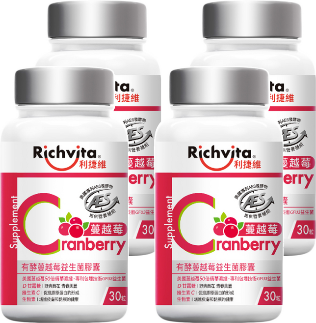 Richvita 利捷維 有酵蔓越莓益生菌膠囊, 30顆, 4罐