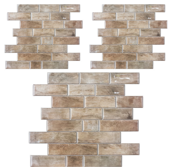 WE CHAMP 仿真木紋磁磚貼 WTB-396 3片, 棕木紋色