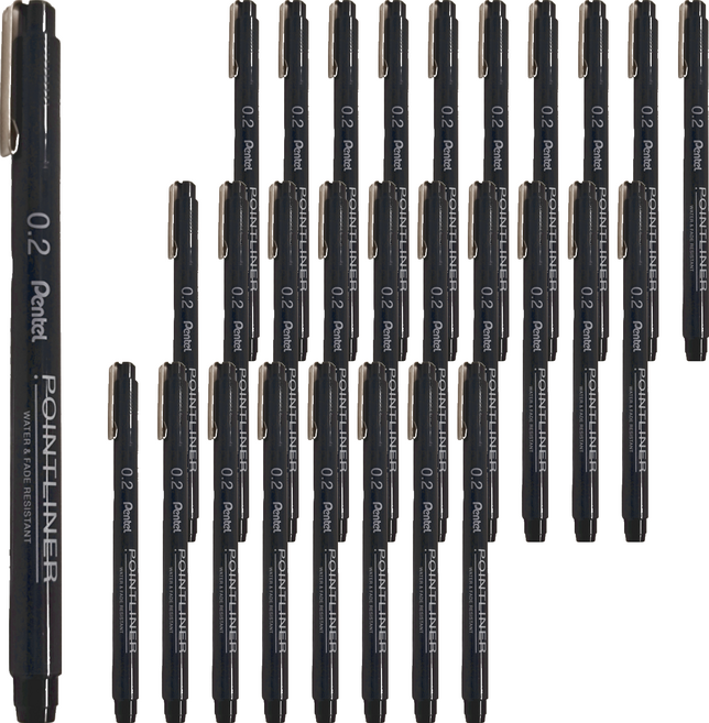 Pentel 飛龍文具 POINTLINER 代針筆 0.2mm 12支, 黑色, 36支