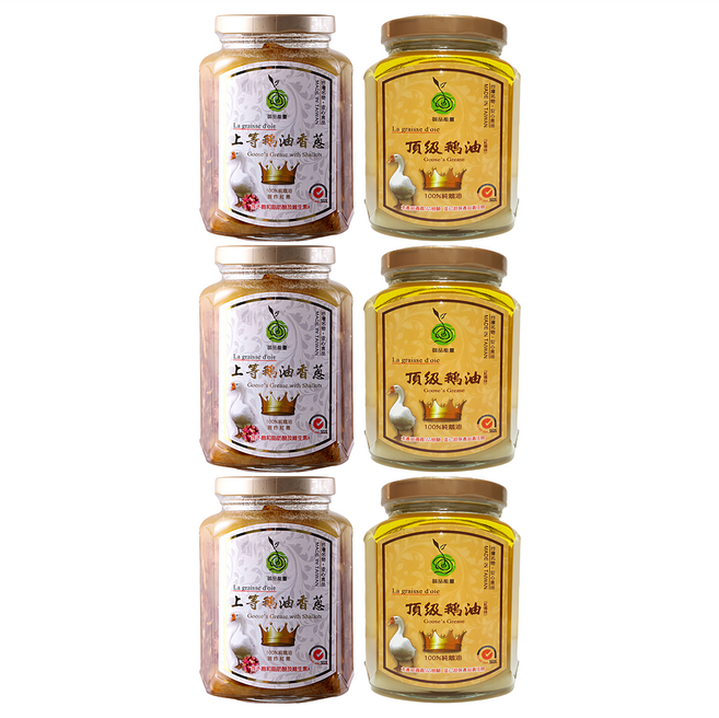 Well Life 悅生活 御品能量 黃金3A原味雙享6件組 頂級鵝油 375ml 3罐 + 上等鵝油香蔥 350g 3罐, 1組