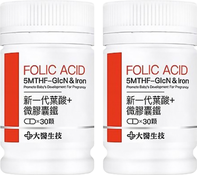 大醫生技 新一代葉酸+微膠囊鐵, 30顆, 2罐
