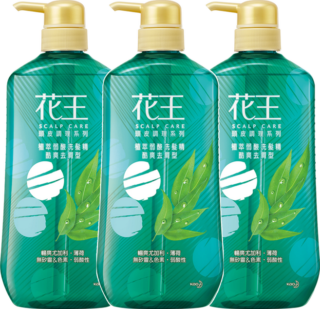 Kao 花王 植萃弱酸洗髮精 酷爽去屑型, 750ml, 3瓶
