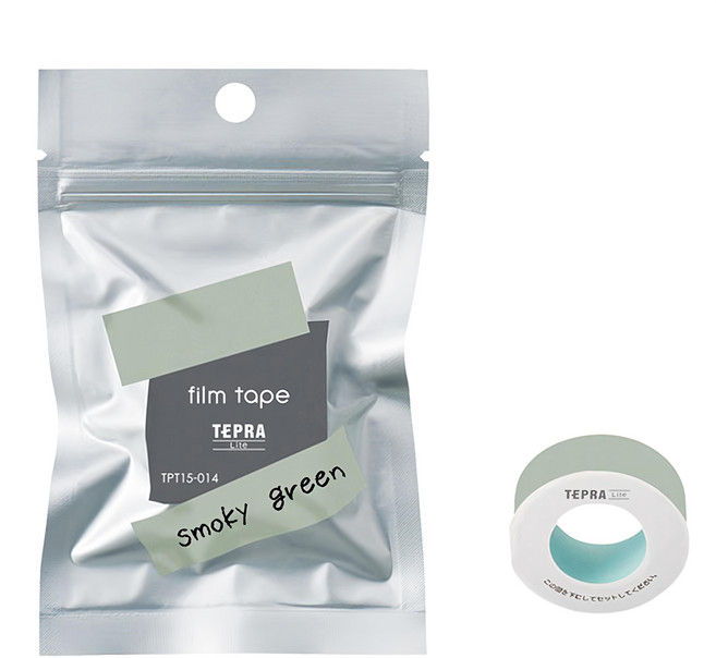 KING JIM TEPRA LITE 熱感式標籤薄膜自黏膠帶 TPT15-014 15mm寬, 煙燻綠, 4m