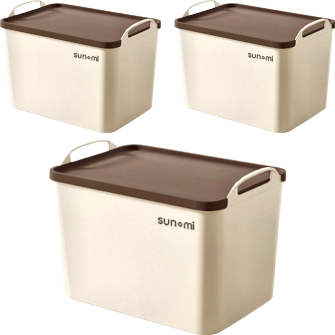 品屋 手提式收納箱 帶蓋 (27.5 x 18 x 18cm), 咖啡色, 3個