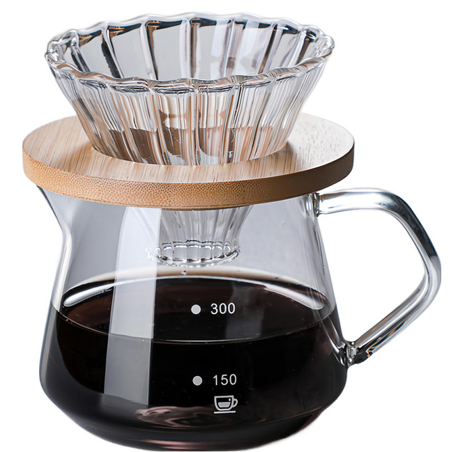 WORTH IT 渥思 手沖咖啡玻璃壺組, 壺 + 竹托濾杯, 300ml, 1組