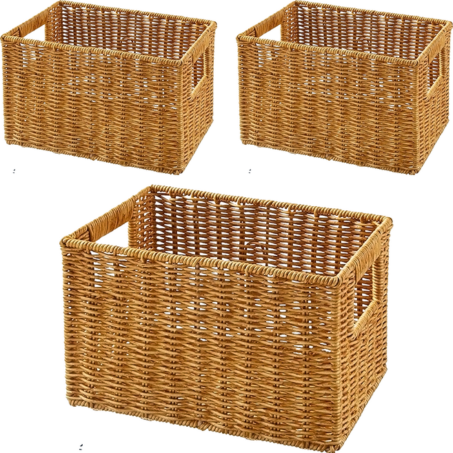 comet Home 仿藤編收納籃, 方形, 3個