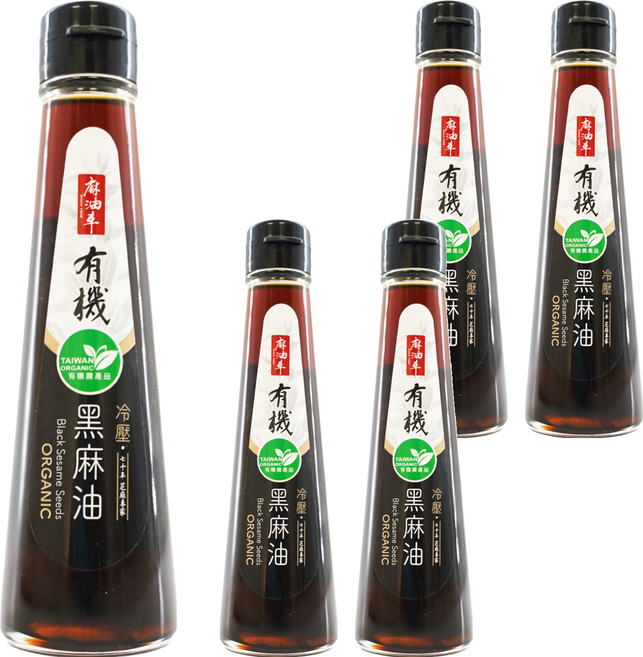 麻油車 冷壓有機黑麻油, 135ml, 5瓶