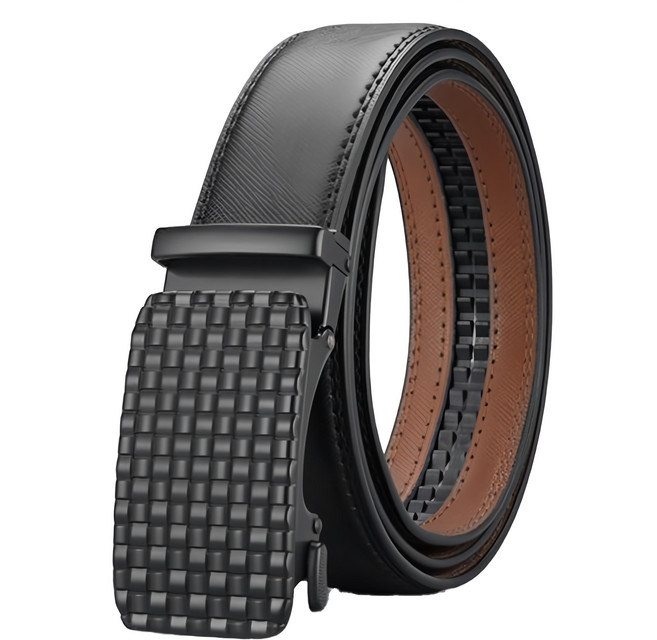 十字紋牛皮帶寬自動釦皮帶 編織格紋 LL171