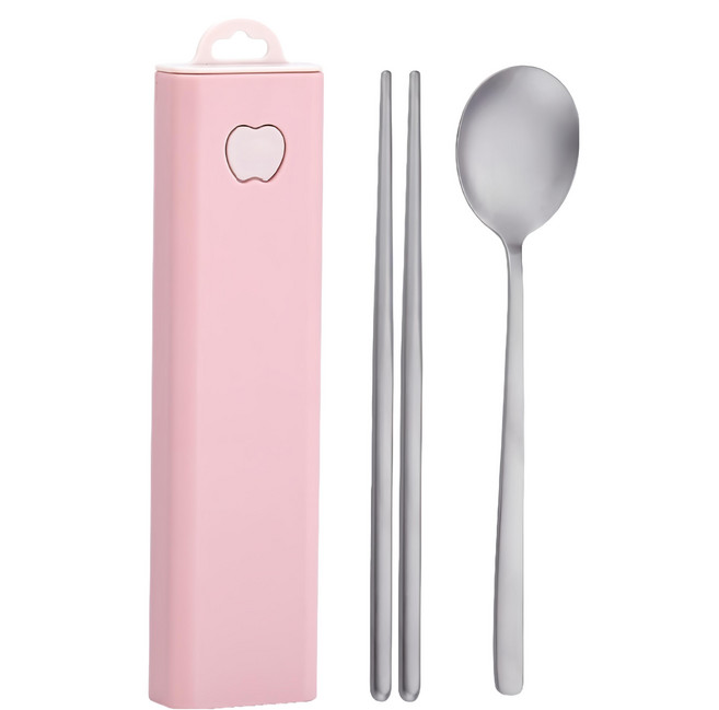 川本之家 鈦進化餐具3件組 JA-SH3, 1套, 筷子 + 湯匙 + 收納盒, 粉紅色