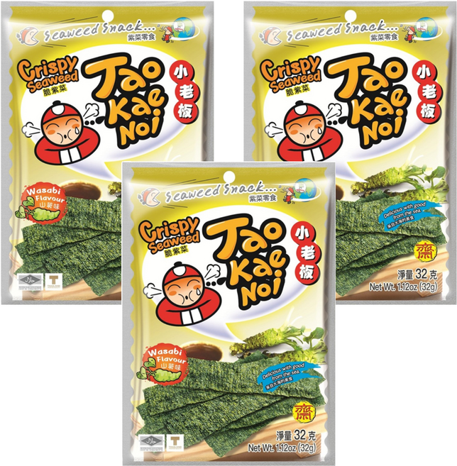 TAO KAE NOI 小老板 厚片海苔 山葵味, 32g, 3包