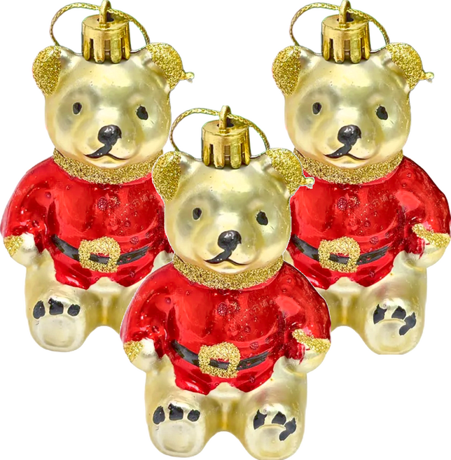 彩繪熊吊飾 Set 3 塑料材質 含吊繩總高約14cm, 金色 + 紅色, 1組
